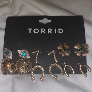 Torrid Gold-Tone Earring Set with Teal Stones
